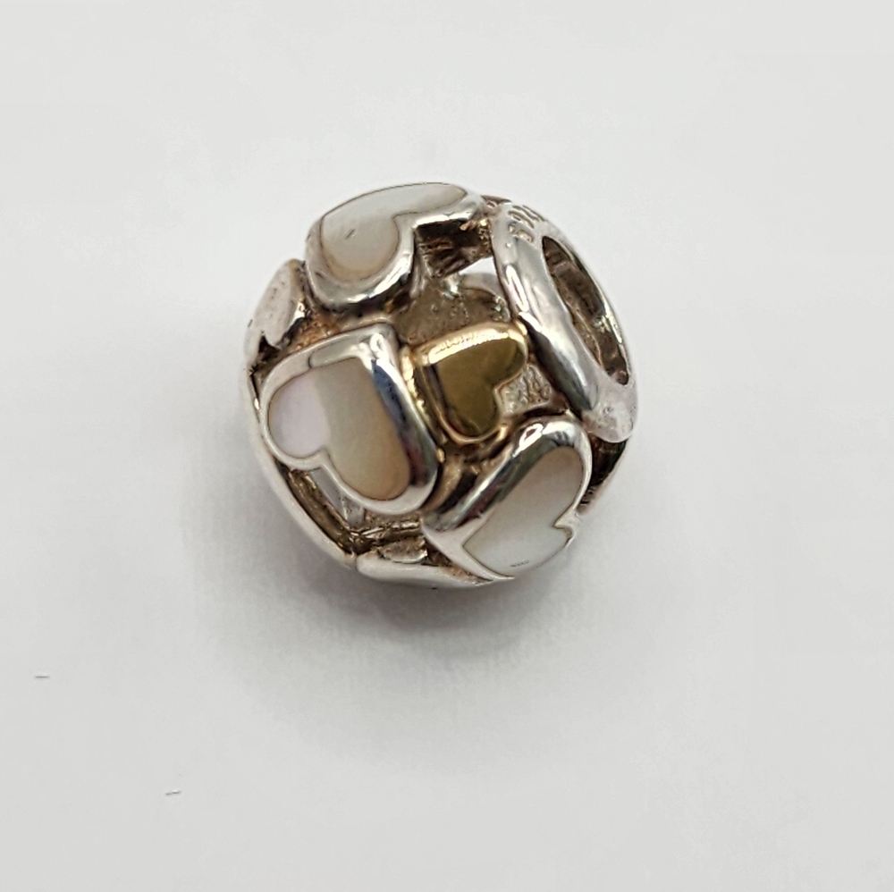 Pandora Pearl White anf Gold Heart Charm